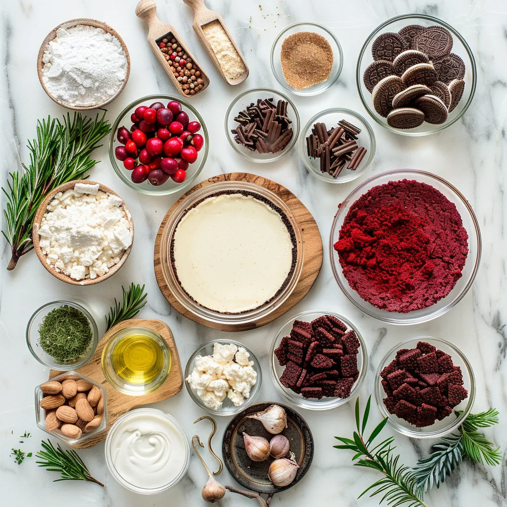 Christmas Red Velvet Cheesecake with Oreo Crust Crispy ingredients