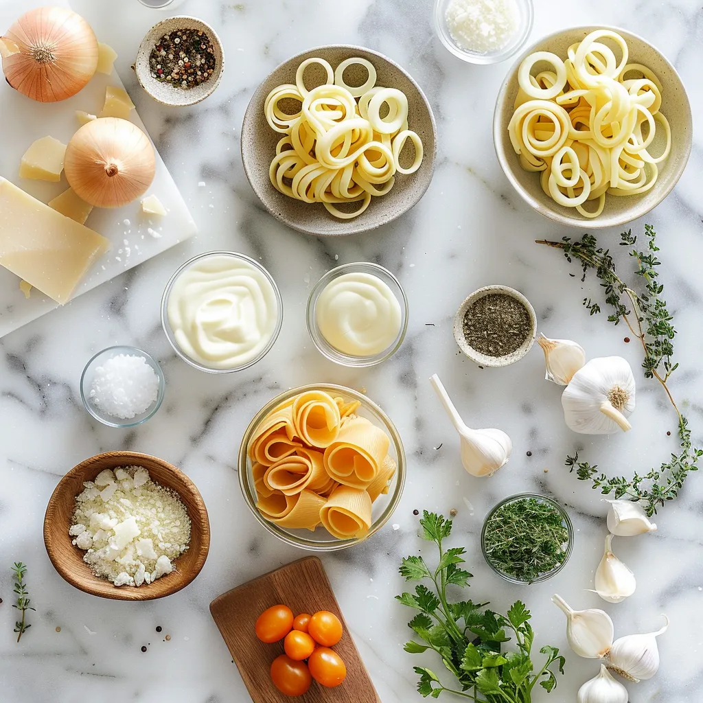 French Onion Soup Pasta Delectable ingredients