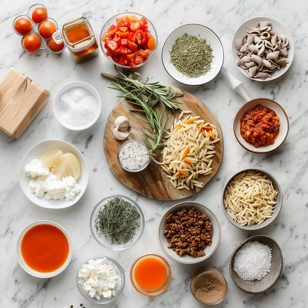 Ground Beef Orzo with Tomato Cream Sauce Crispy ingredients