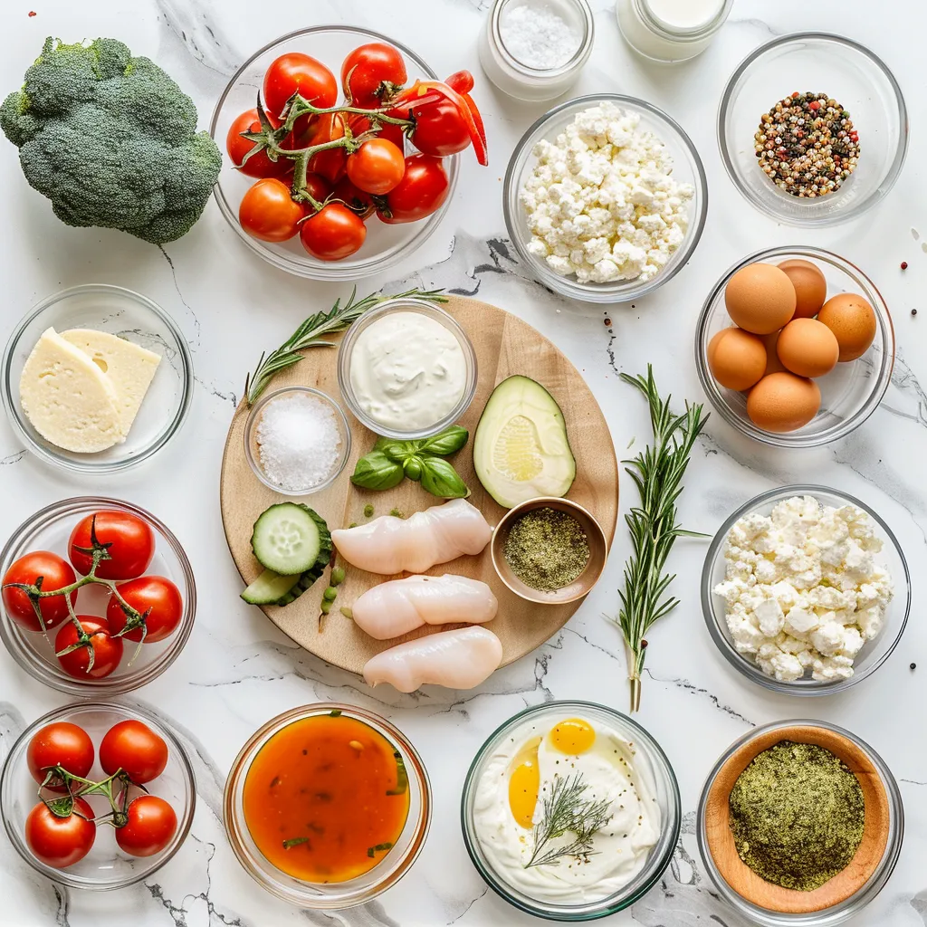 High Protein Cottage Cheese Chicken Crust Pizza Golden ingredients