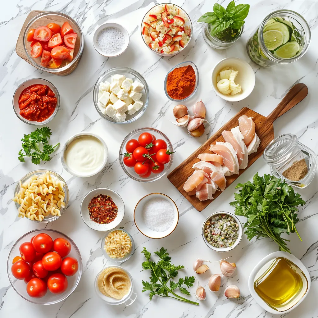 Italian Chicken Pasta Salad (Bruschetta Style) Crispy ingredients