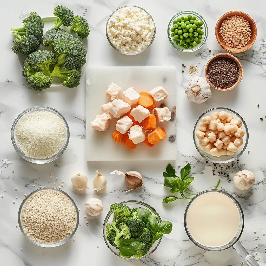 One Pot Cheesy Chicken Broccoli and Rice Luscious ingredients