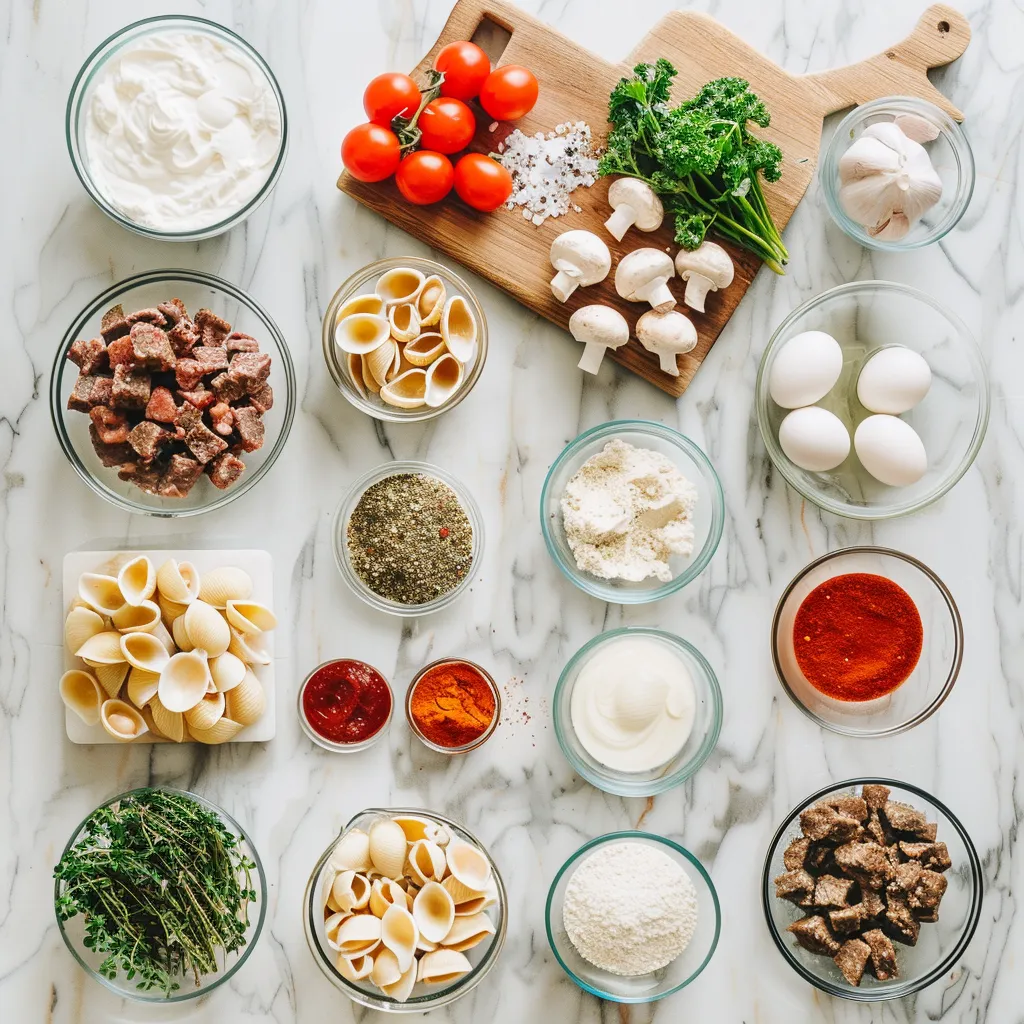 Creamy Beef and Shells Recipe for Dinner ingredients