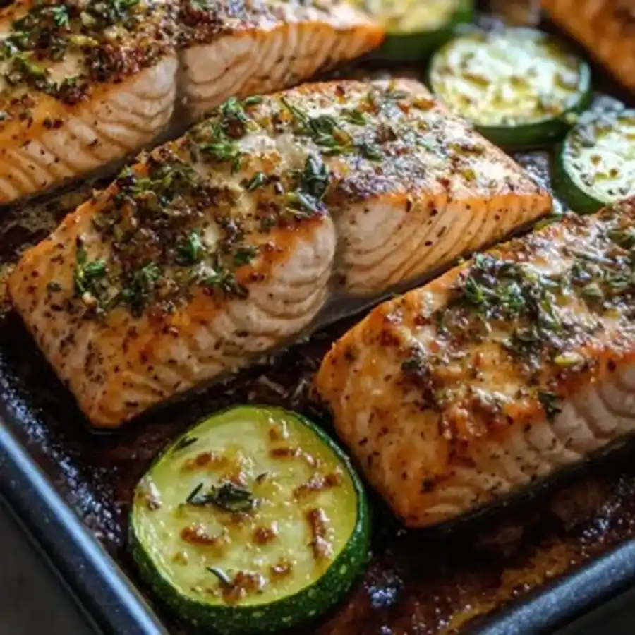 Best 30-Minute One Pan Lemon Herb Salmon and Zucchini Recipe —