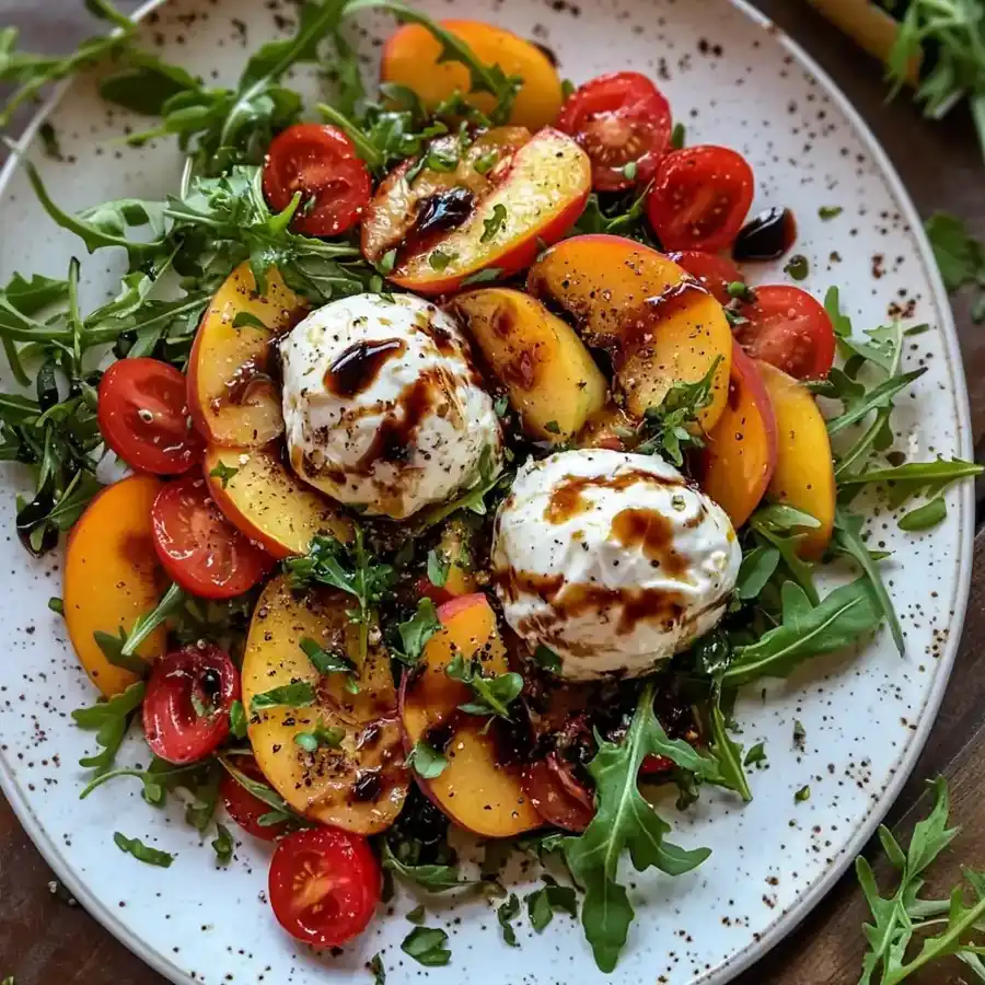 Fresh Peach Burrata Salad with Basil & Balsamic