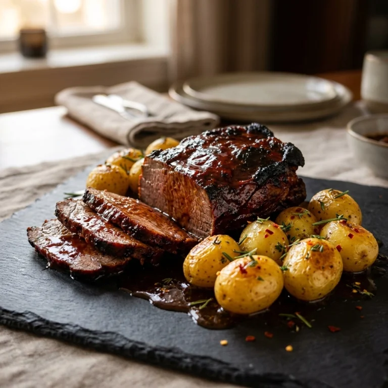 Slow Cooker Garlic Butter Beef With Potatoes And Pomegranate Paprika Glaze | Easy Comfort Food Dinner
