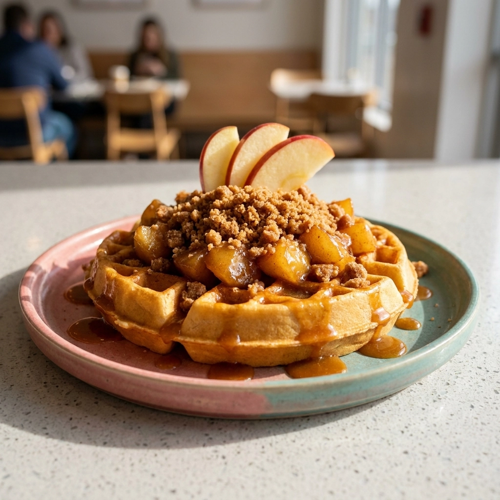 Apple Fritter Waffle Donuts With Cinnamon Maple Caramel Drizzle | Fall Breakfast Idea