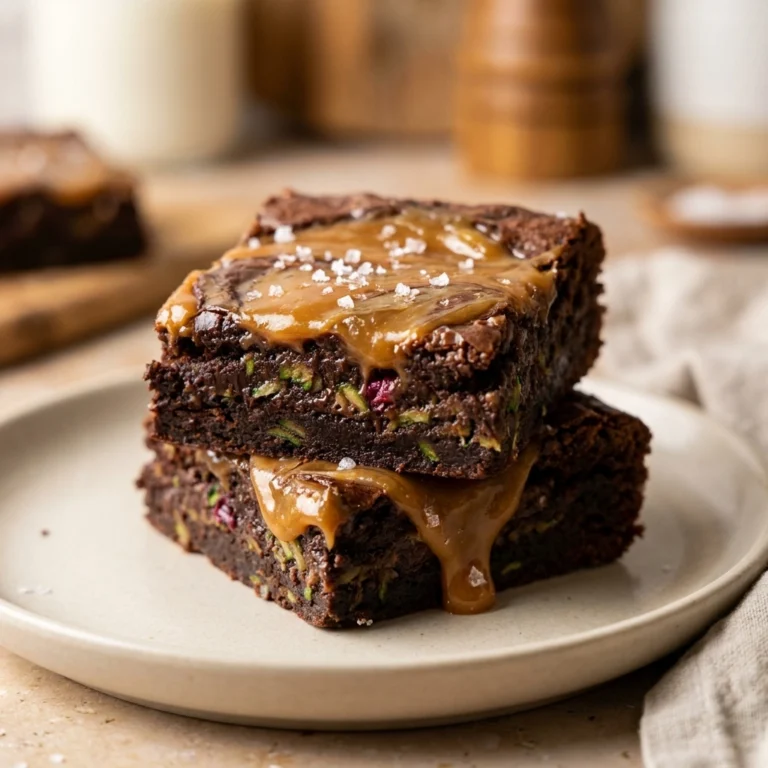 Fudgy Double Chocolate Zucchini Brownies with Sea Salt Caramel Swirl Recipe Easy and Perfect for Dessert | Best Veggie Brownies