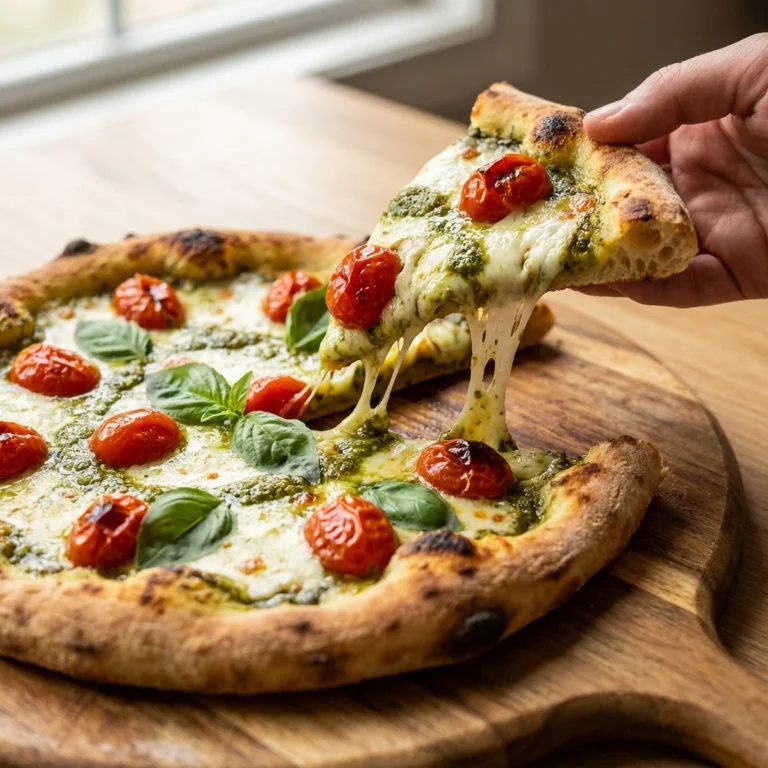 Pesto Pizza Recipe With Cherry Tomato Mosaic | Easy Gourmet Homemade Pizza