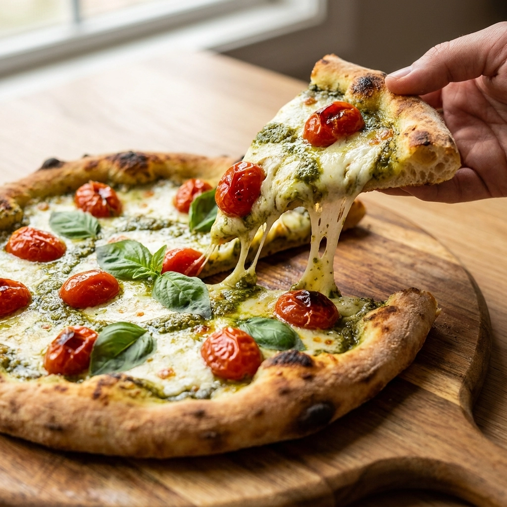 Pesto Pizza Recipe With Cherry Tomato Mosaic | Easy Gourmet Homemade Pizza