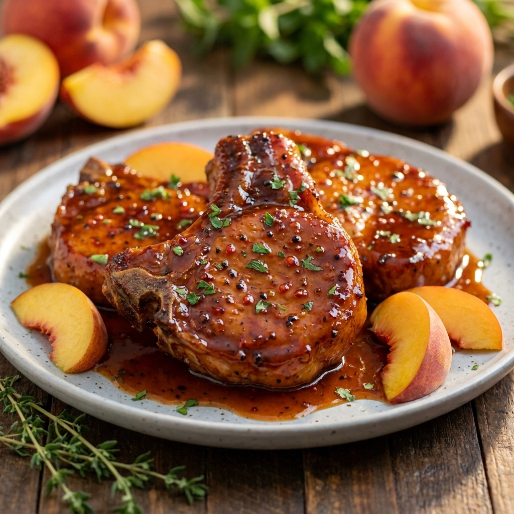 Flavorful Peach Bourbon BBQ Glazed Pork Chops Recipe Easy and Perfect for Summer | BBQ Pork Chops