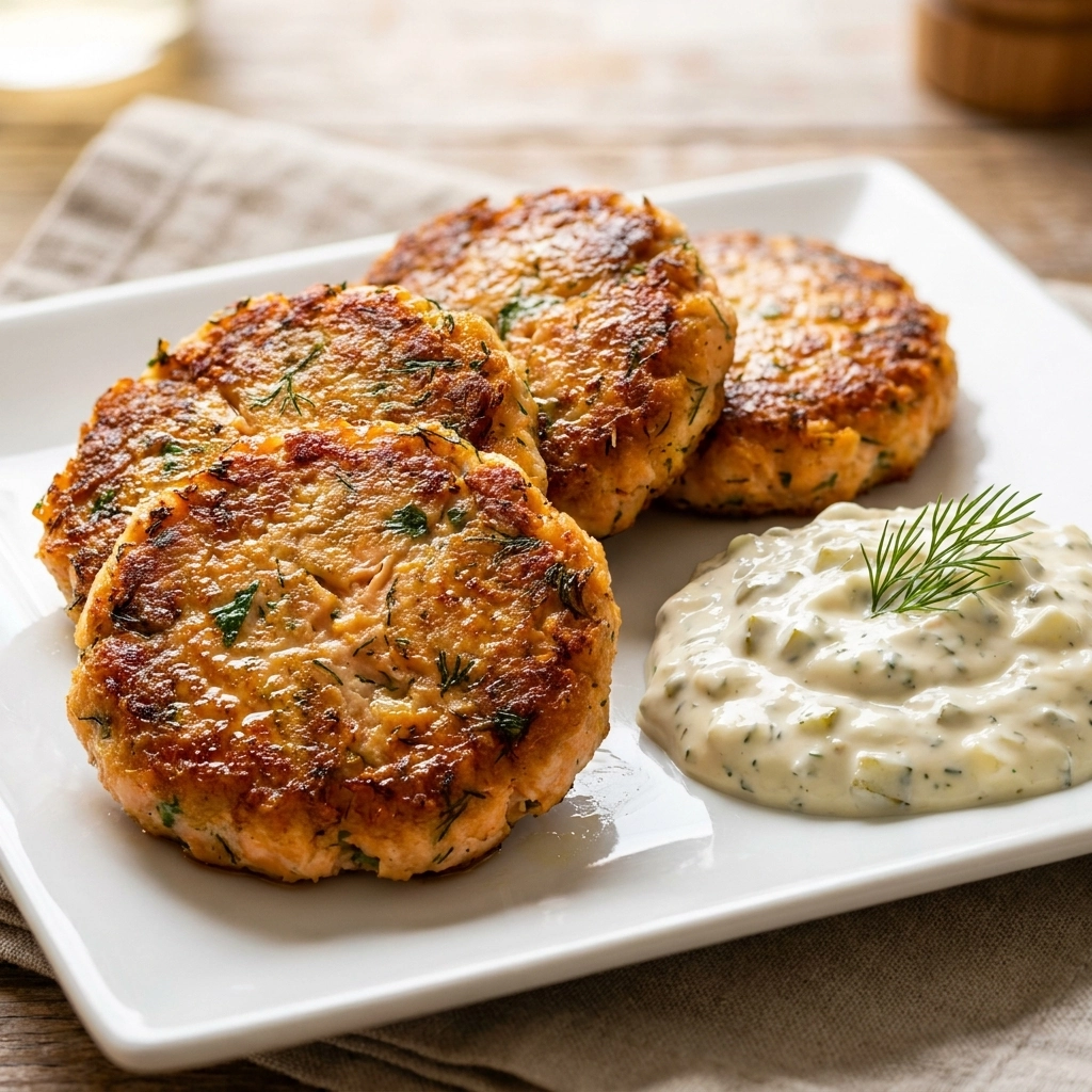 Salmon Patty Recipe With Dill Green Tartar Swirl | Easy Homemade Salmon Cakes