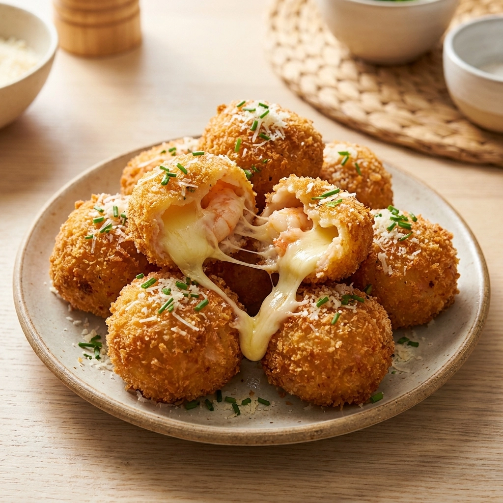 Golden Crispy Shrimp Bombs with Spicy Cream Center | Easy Seafood Appetizer Ideas