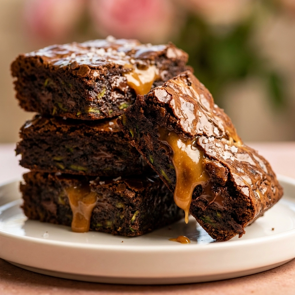 Fudgy Double Chocolate Zucchini Brownies with Sea Salt Caramel Swirl Recipe Easy and Perfect for Dessert | Best Veggie Brownies