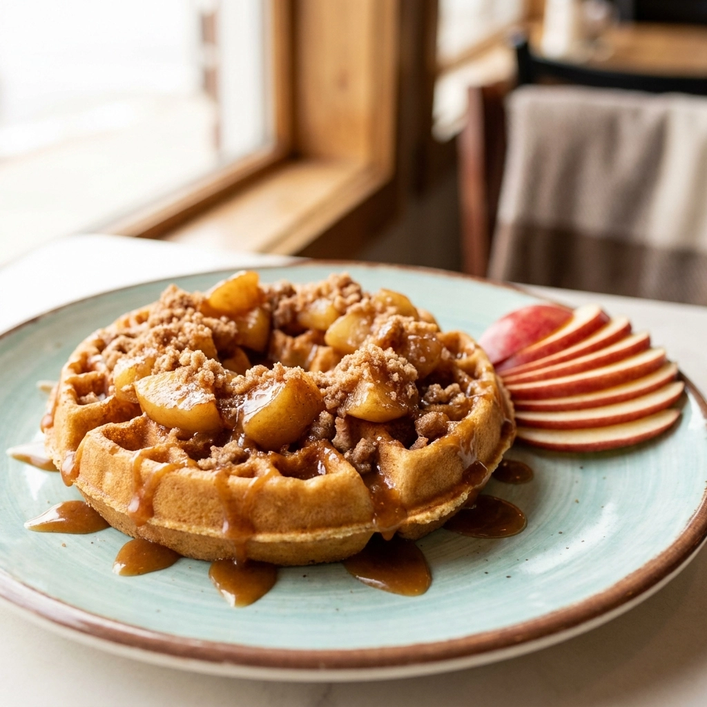 Apple Fritter Waffle Donuts With Cinnamon Maple Caramel Drizzle | Fall Breakfast Idea