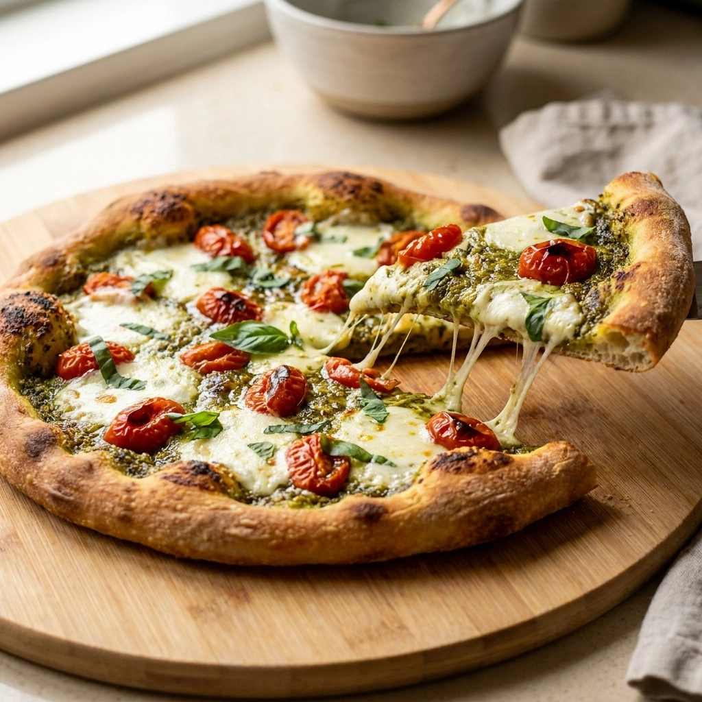 Pesto Pizza Recipe With Cherry Tomato Mosaic | Easy Gourmet Homemade Pizza