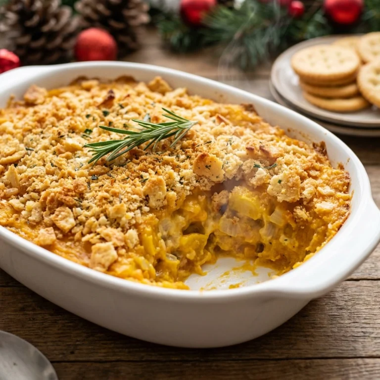 Creamy Squash Casserole with Crispy Ritz Topping Easy Homemade Recipe | Fall Side Dish