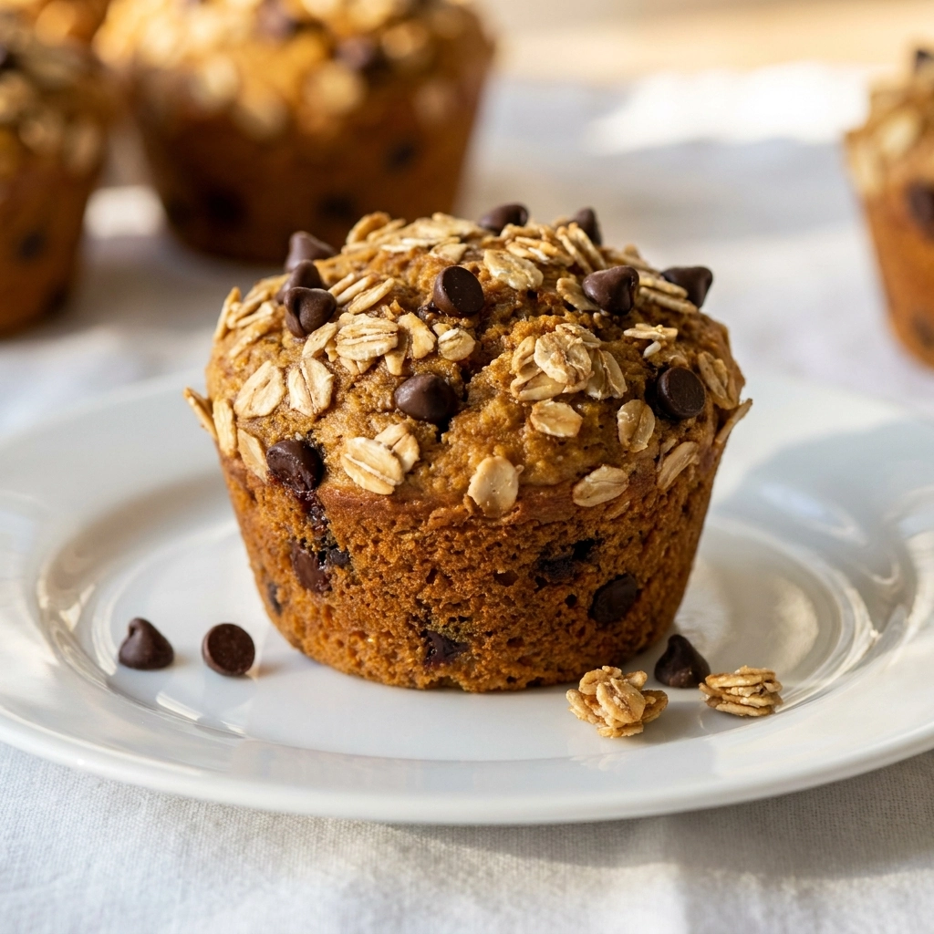 Oatmeal To-Go Pumpkin Chocolate Chip Muffins | Healthy Pumpkin Breakfast Muffins
