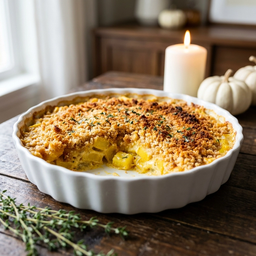 Creamy Squash Casserole with Crispy Ritz Topping Easy Homemade Recipe | Fall Side Dish