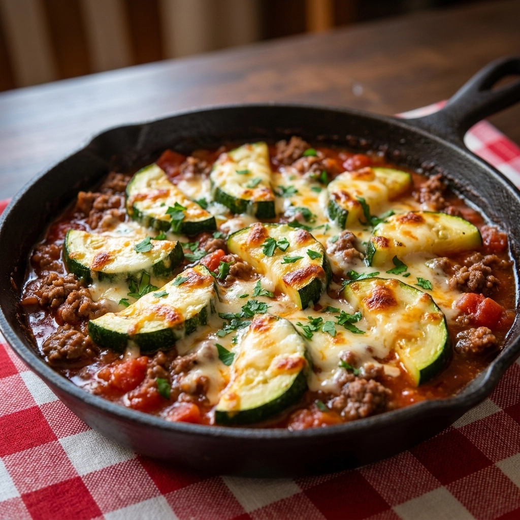 Savory Cheesy Ground Beef and Zucchini Skillet Easy Taco Dinner Recipe | Keto Taco Skillet