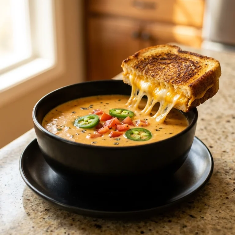 Spicy Jalapeño Popper Soup with Grilled Cheese Dippers | Creamy Spicy Soup Recipe
