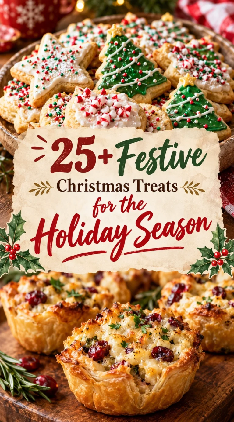 A collage of festive Christmas treats featuring cookies, cakes, and holiday desserts