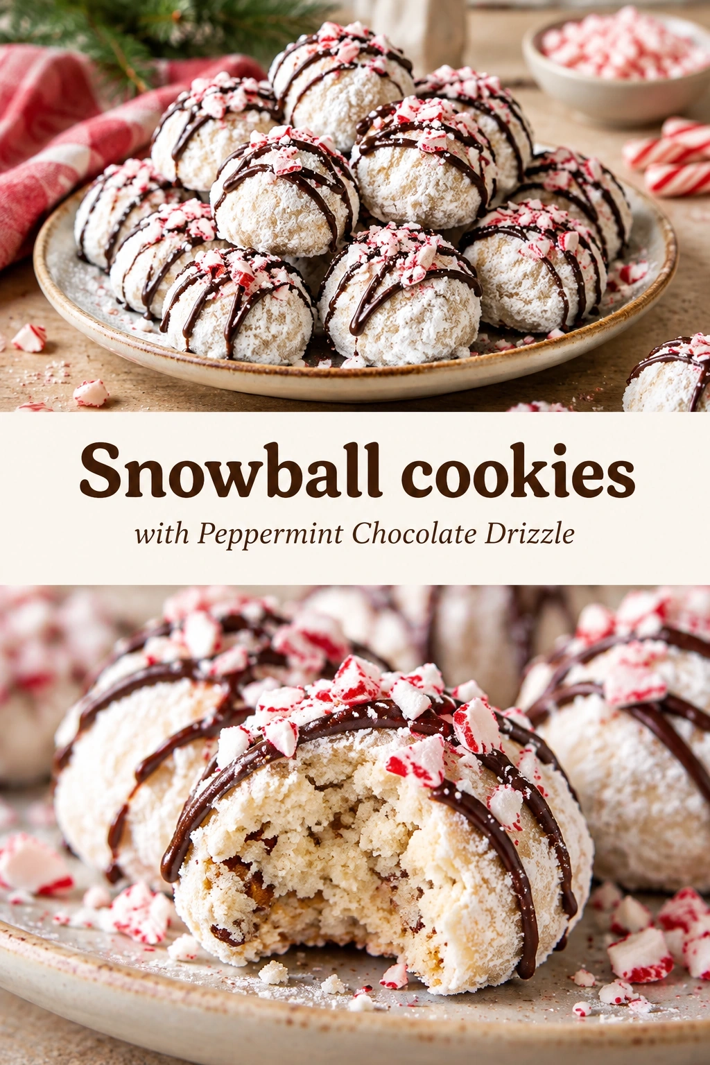 Snowball Cookies with Peppermint Chocolate Drizzle | Easy Christmas Dessert Recipe recipe