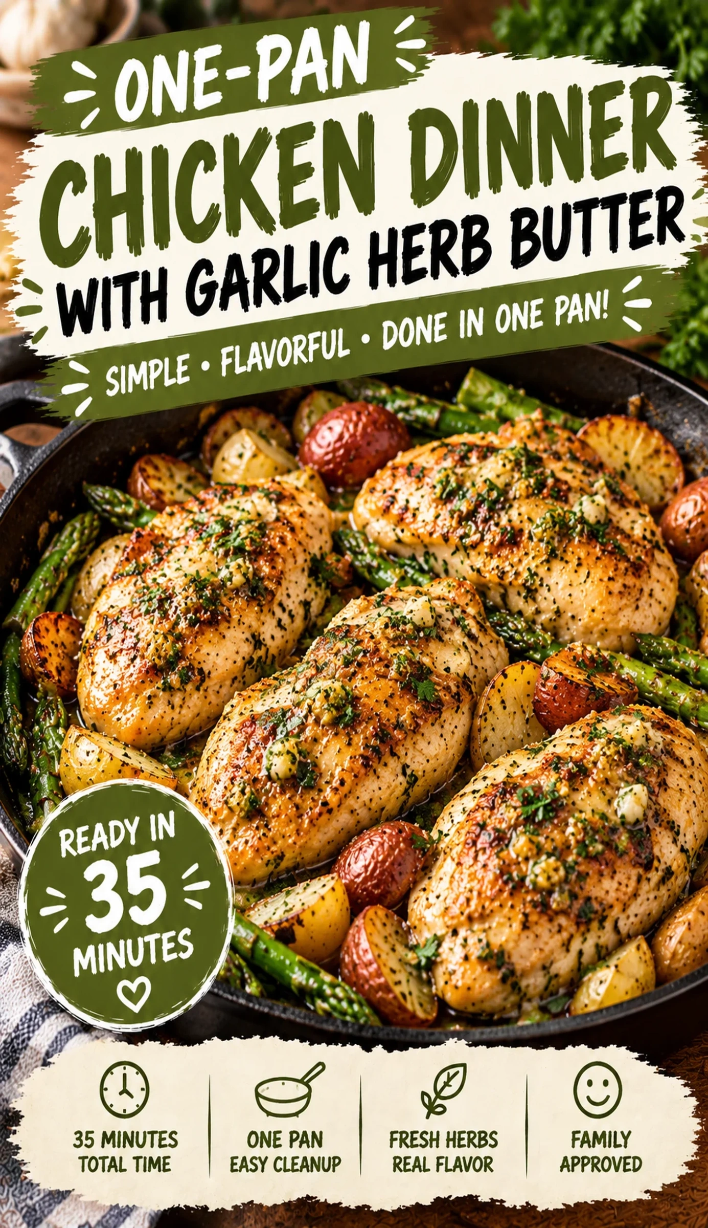 One-Pan Chicken Dinner with Garlic Herb Butter | Easy Weeknight Meal Idea recipe