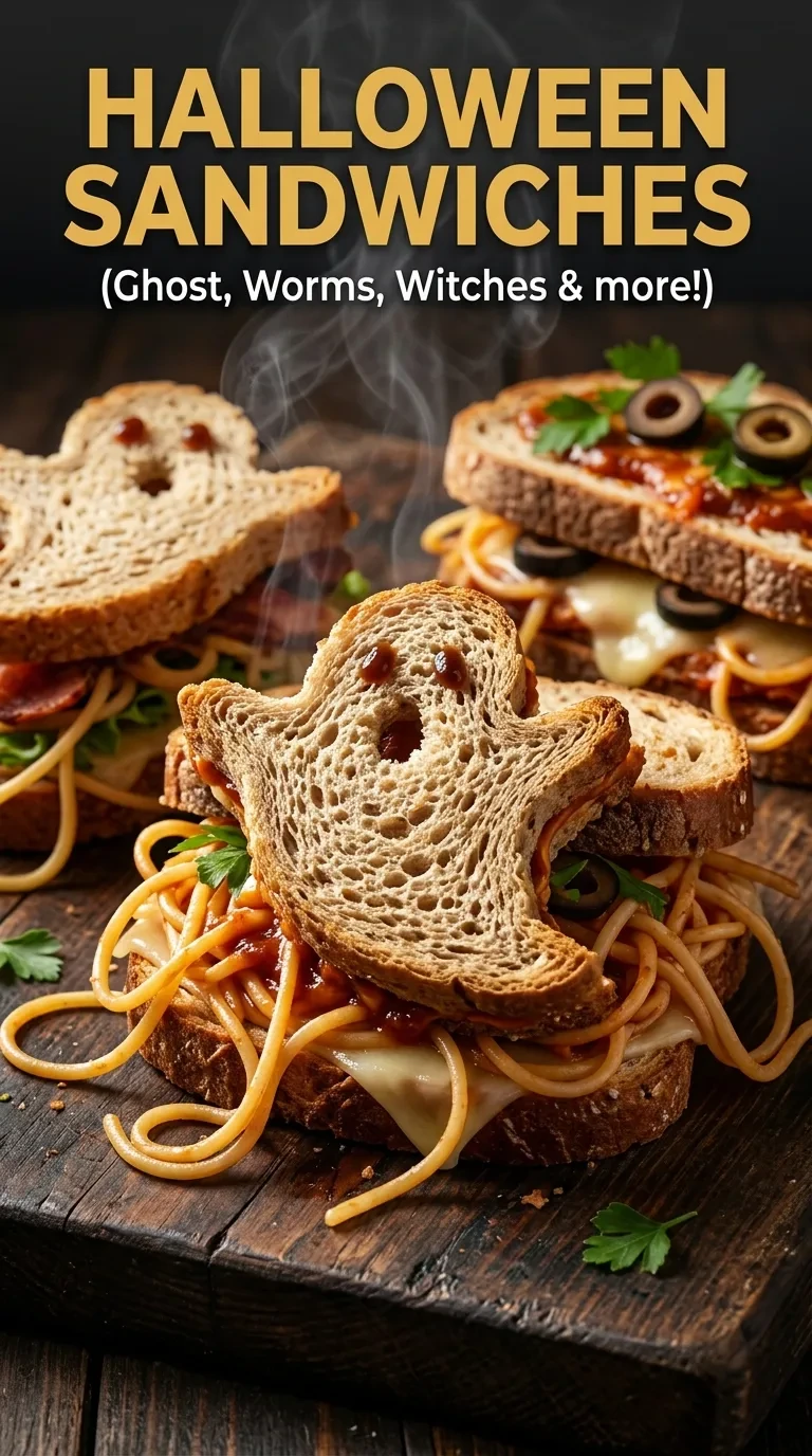 Halloween Sandwiches (Ghost, Worms, Witches & more!) | Spooky Party Food Ideas recipe
