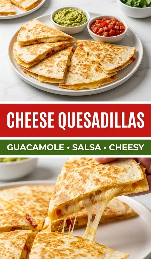 Crispy Cheese Quesadillas with Fresh Guacamole and Salsa | Easy Mexican Appetizer recipe