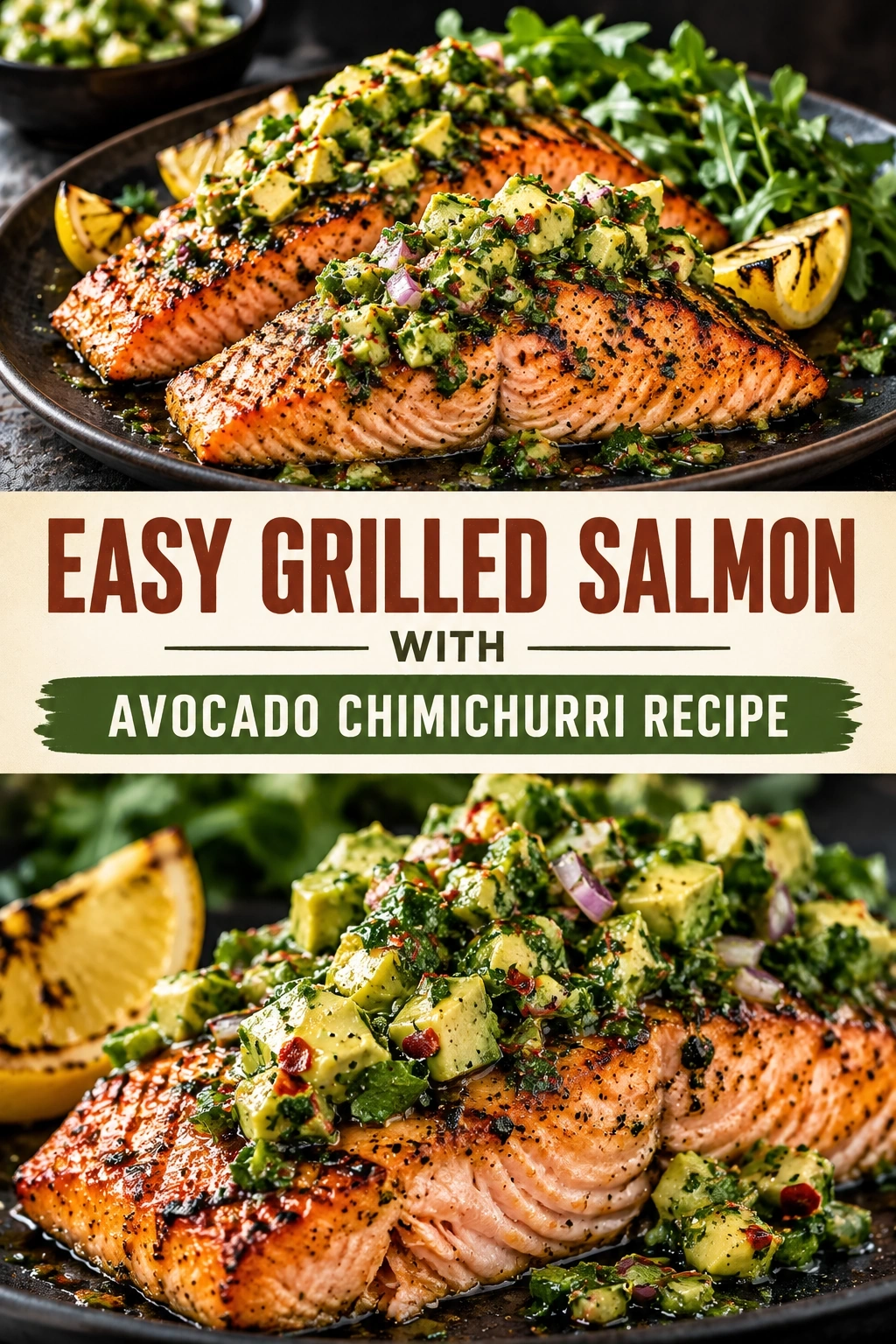Easy Grilled Salmon with Avocado Chimichurri Recipe | Healthy Grilled Fish Dinner recipe