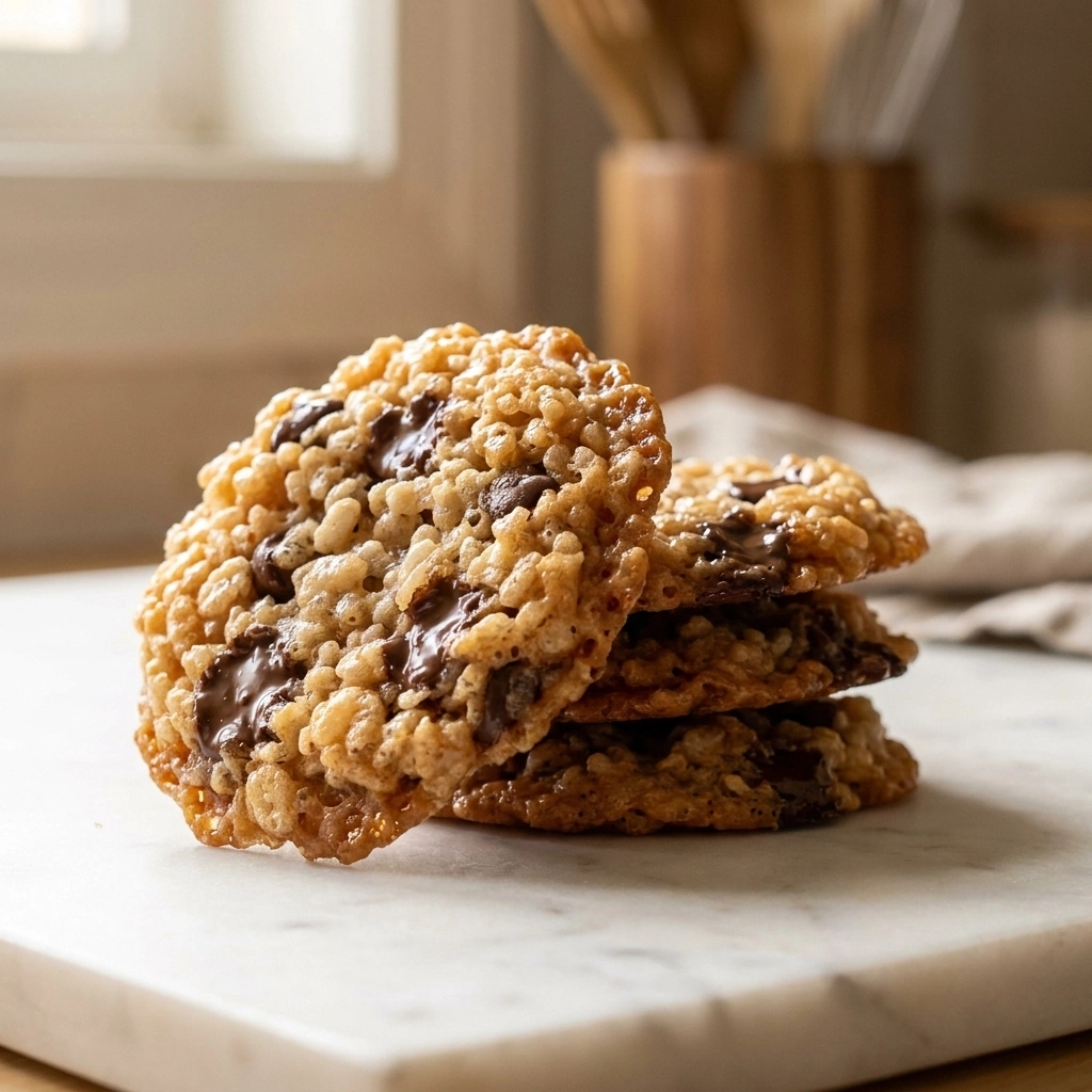 Crunchy Rice Krispie Chocolate Chip Cookies Recipe | Easy Crispy Dessert Idea recipe