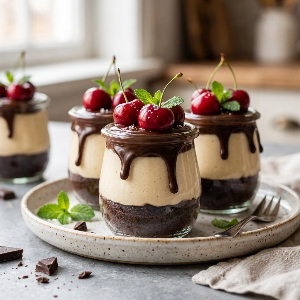 Delicious Dark Chocolate Cherry Cheesecake Cups | No Bake Dessert Recipes recipe