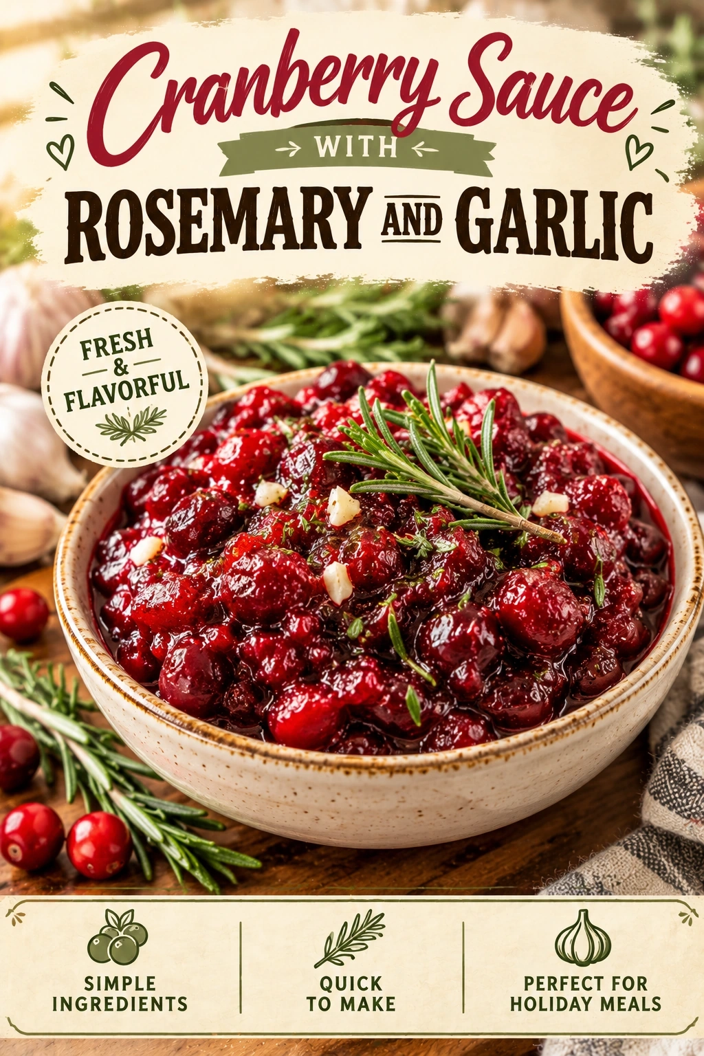 Savory Cranberry Sauce with Rosemary and Garlic | Easy Thanksgiving Side Dish recipe