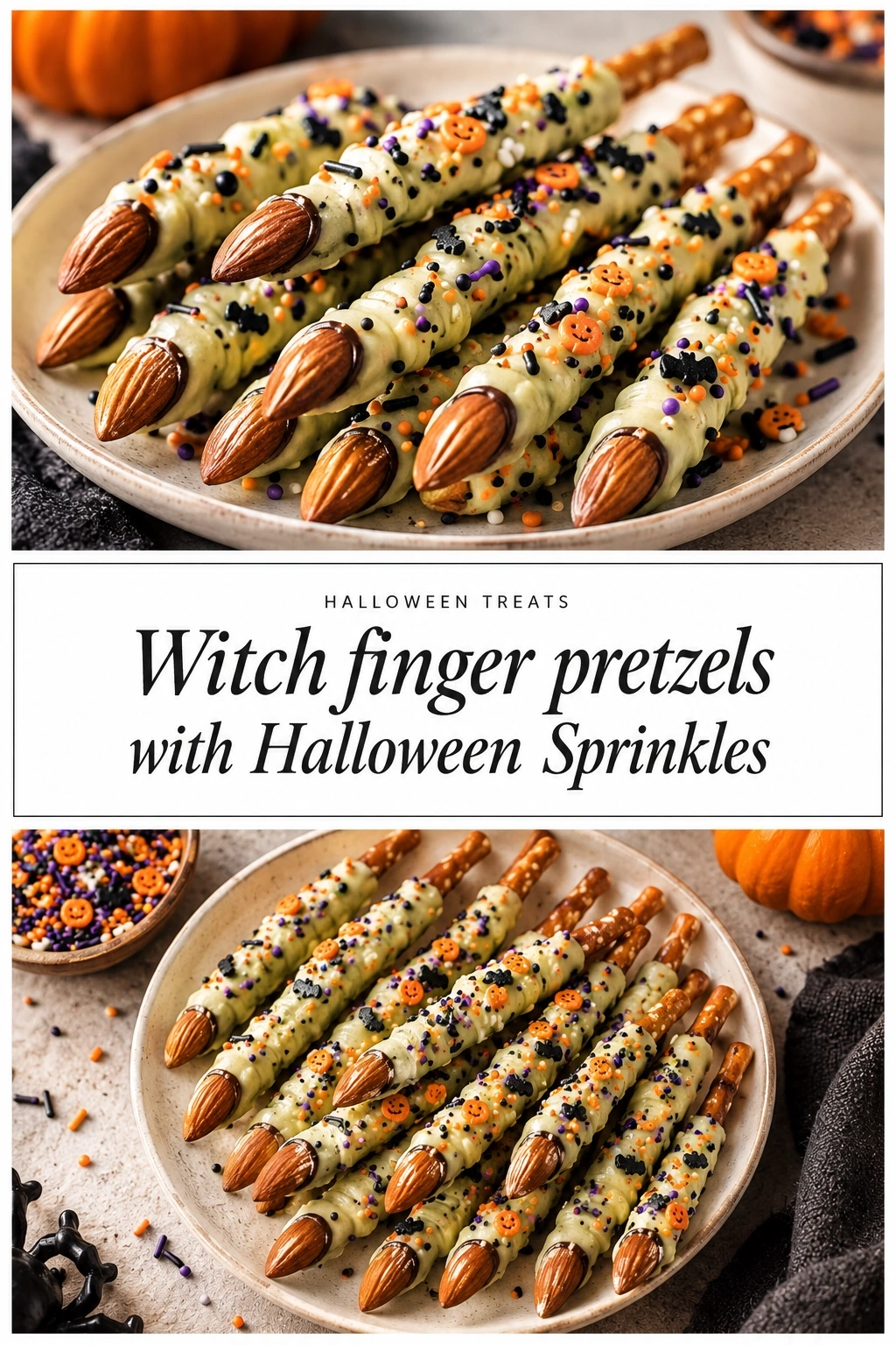 Witch Finger Pretzels with Halloween Sprinkles | Spooky Halloween Treat Ideas recipe
