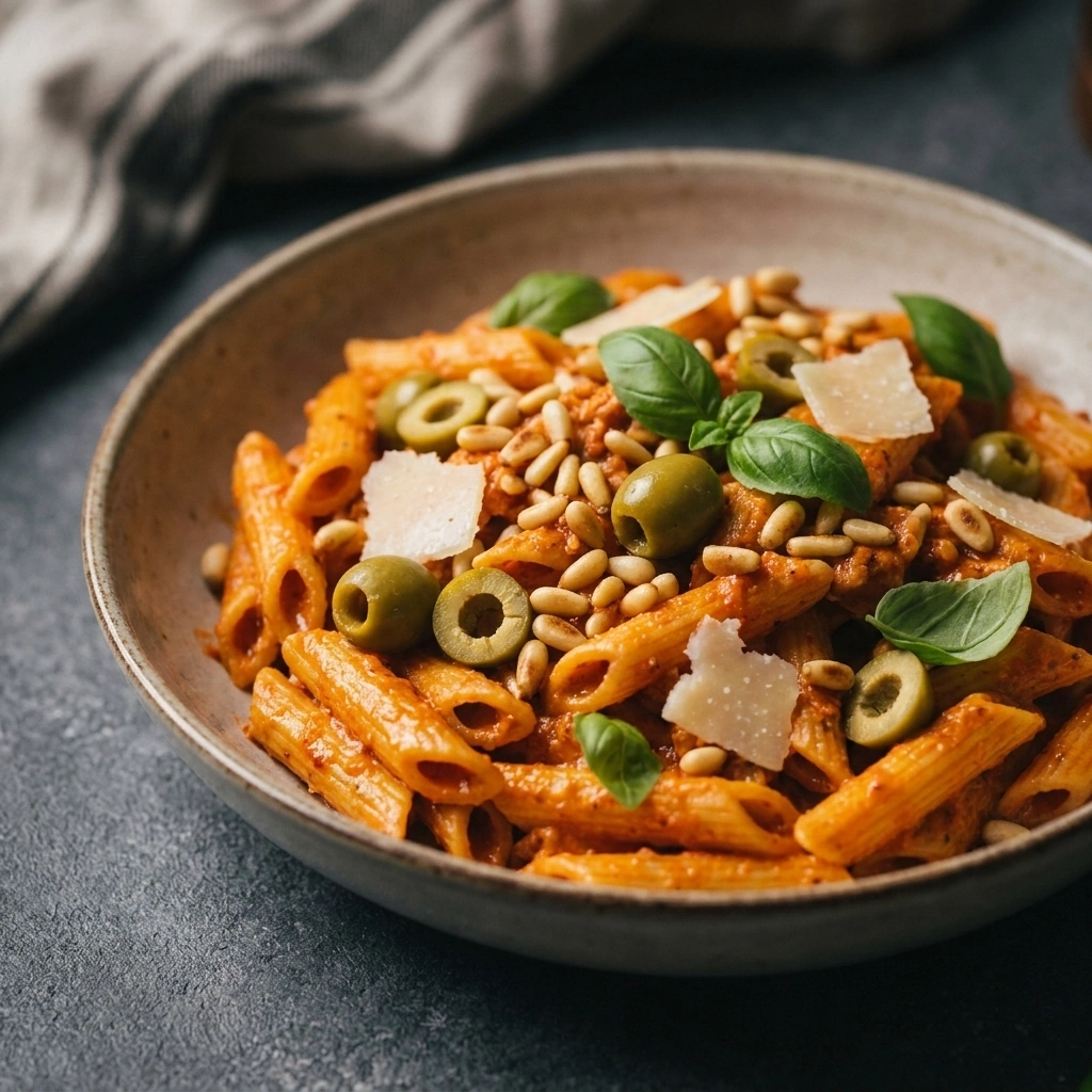Creamy Red Pesto Pasta: A Bold Italian-Inspired Adventure | Easy Dinner Idea recipe