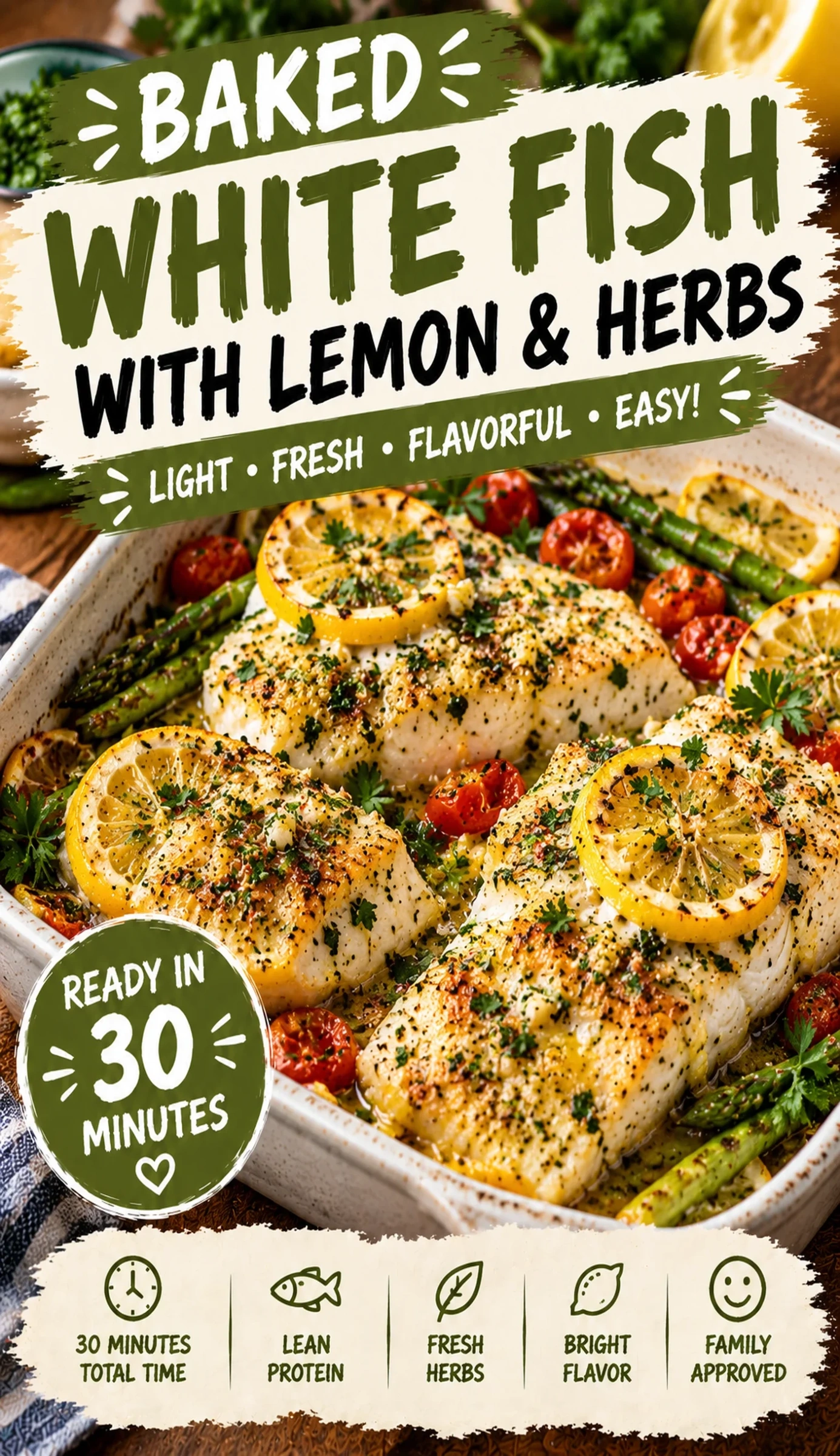 Baked White Fish with Lemon and Herbs | Easy Healthy Dinner Idea recipe