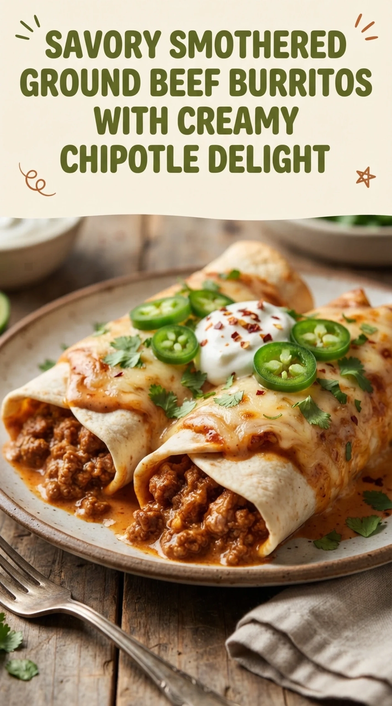 Savory Smothered Ground Beef Burritos with Creamy Chipotle Delight | Easy Dinner Idea recipe