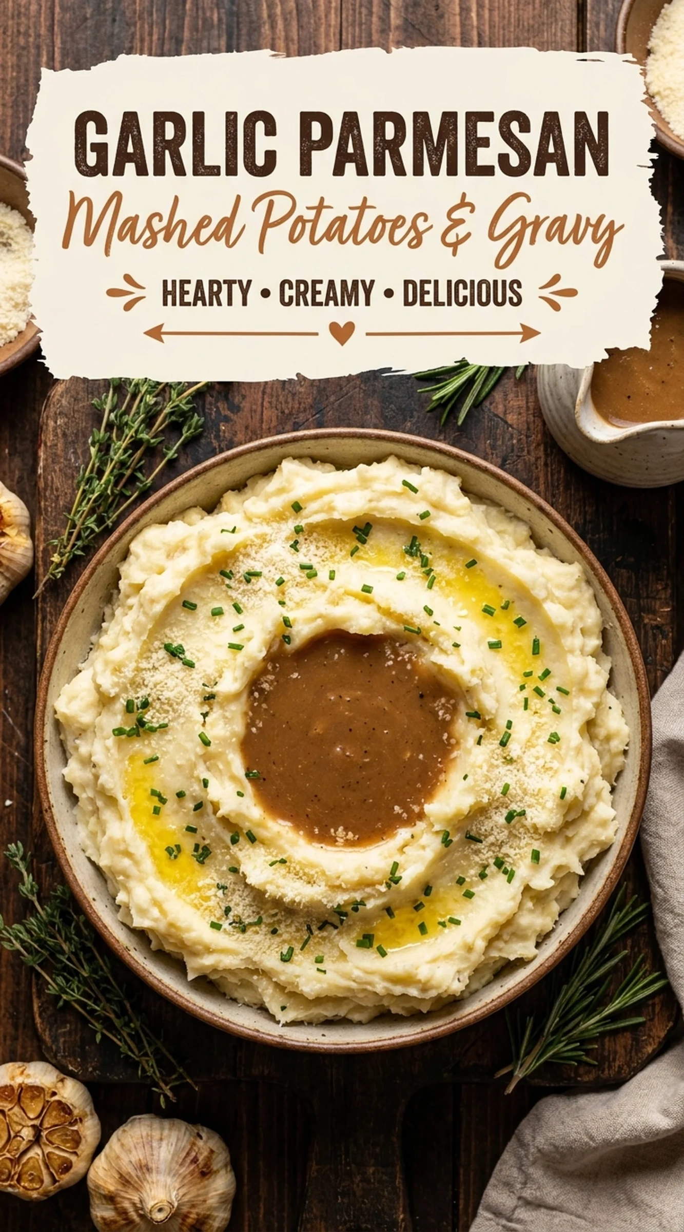 Garlic Parmesan Mashed Potatoes and Gravy | Creamy Garlic Mashed Potatoes Recipe recipe