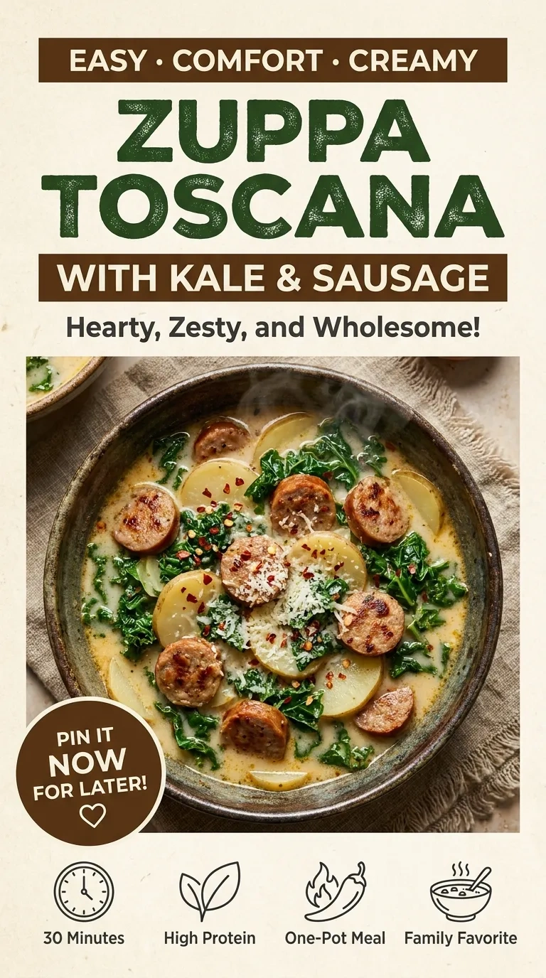 Hearty Zuppa Toscana Soup with Kale and Sausage | Easy Italian Soup Recipe recipe
