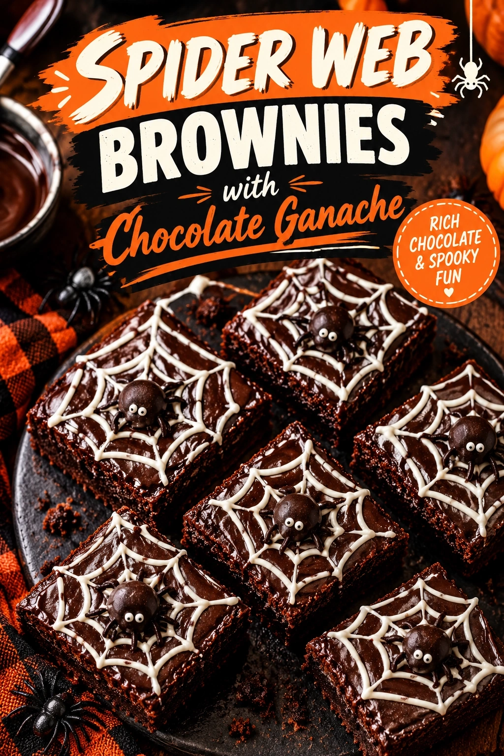 Spider Web Brownies with Chocolate Ganache | Easy Halloween Dessert Idea recipe