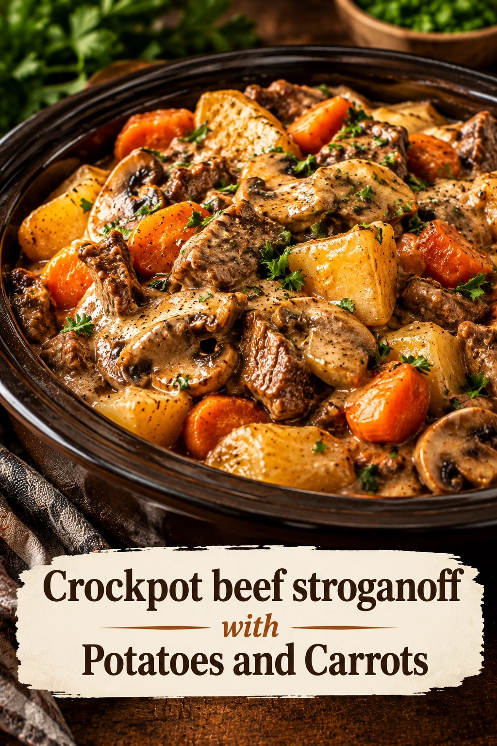 Crockpot Beef Stroganoff with Potatoes and Carrots | Easy Slow Cooker Dinner recipe