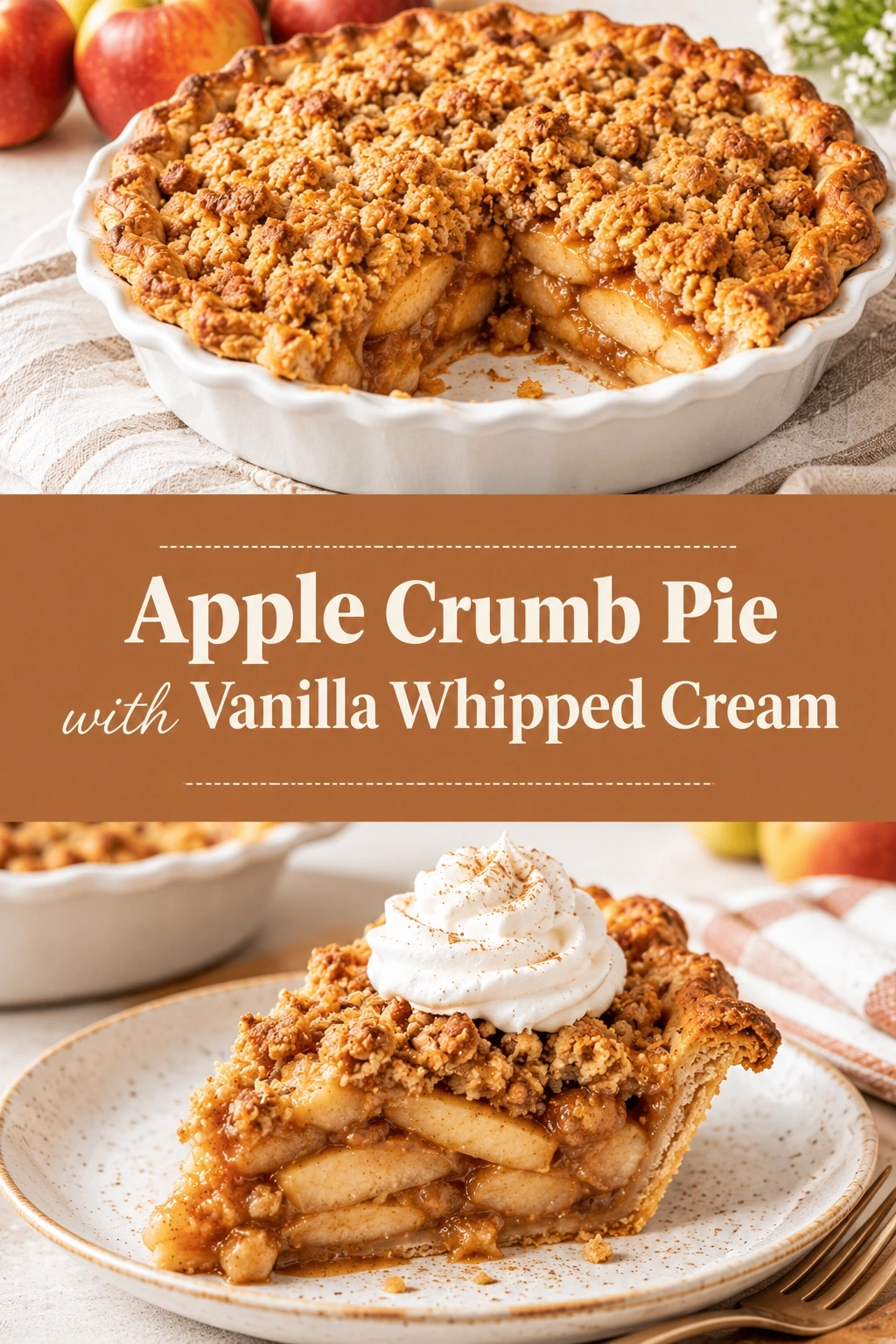 Apple Crumb Pie with Vanilla Whipped Cream | Easy Fall Dessert Recipe recipe