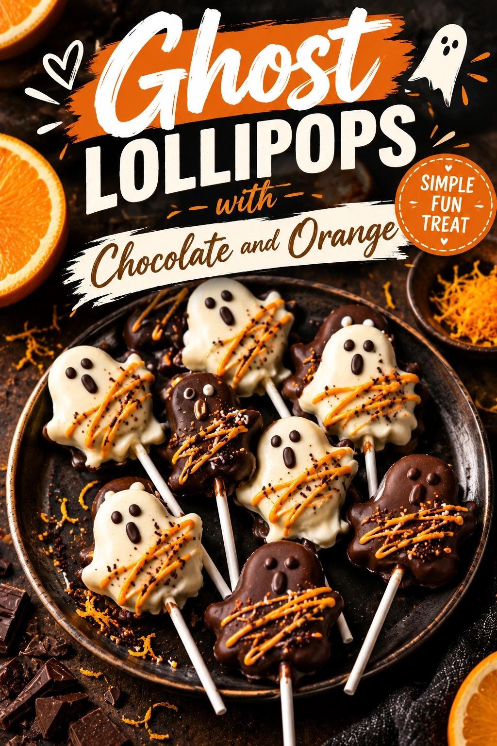 Ghost Lollipops with Chocolate and Orange | Easy Halloween Candy Recipe recipe