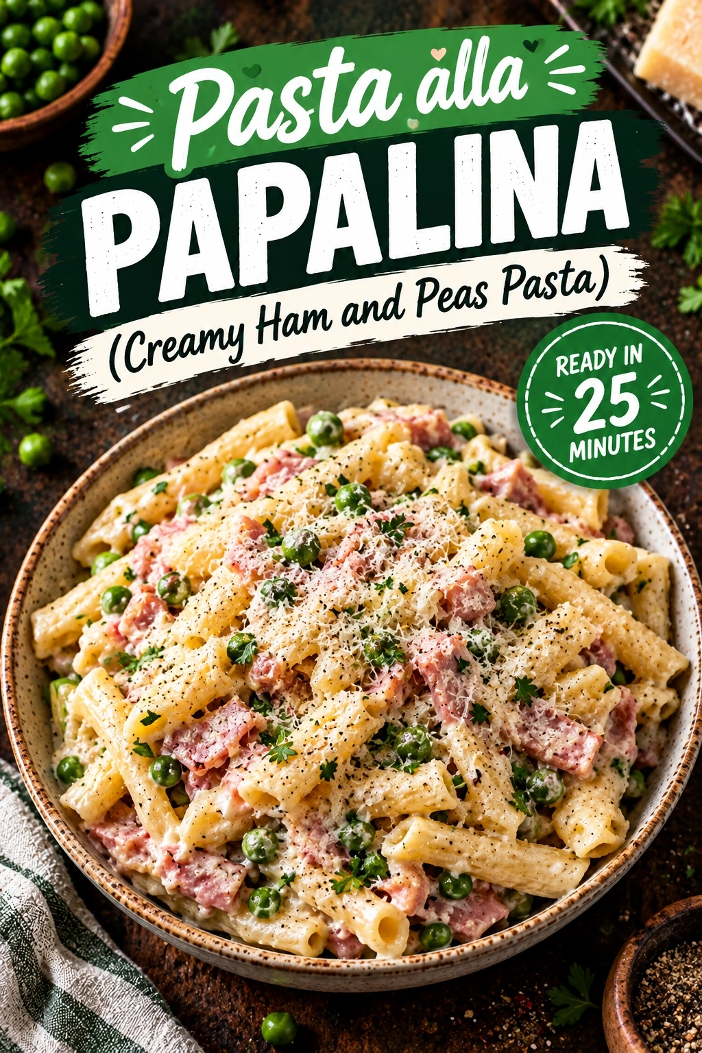 Pasta alla Papalina (Creamy Ham and Peas Pasta) | Easy Italian Dinner Recipe recipe