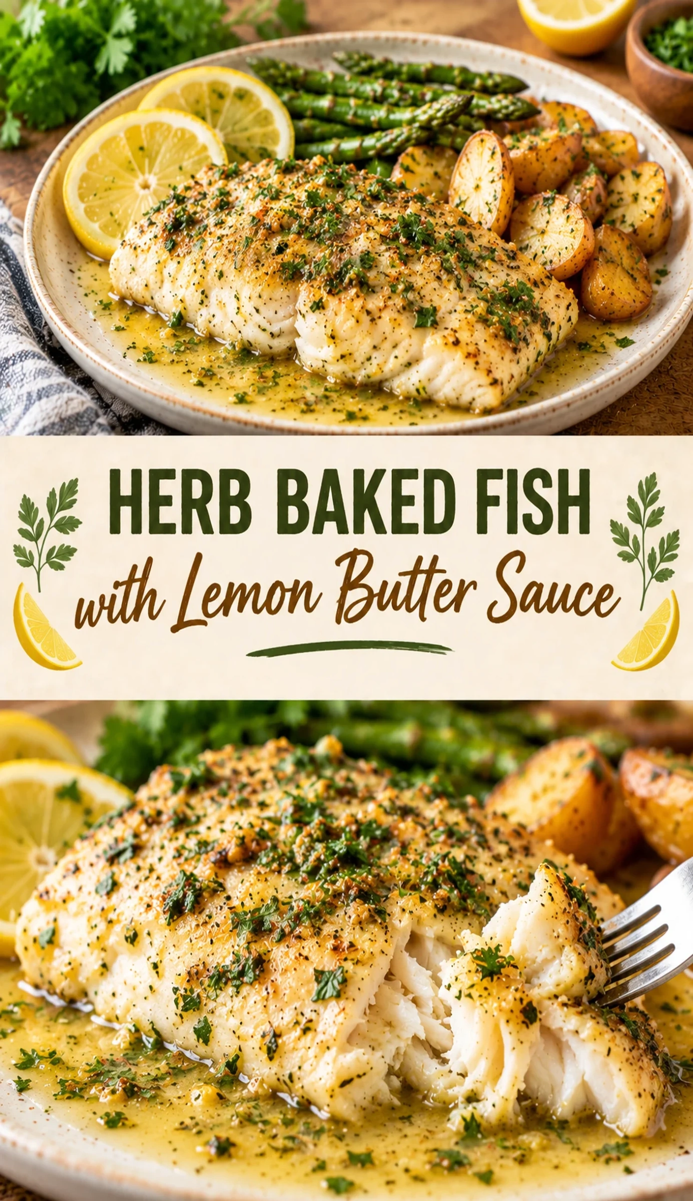Herb Baked Fish with Lemon Butter Sauce | Easy Healthy Dinner Idea recipe