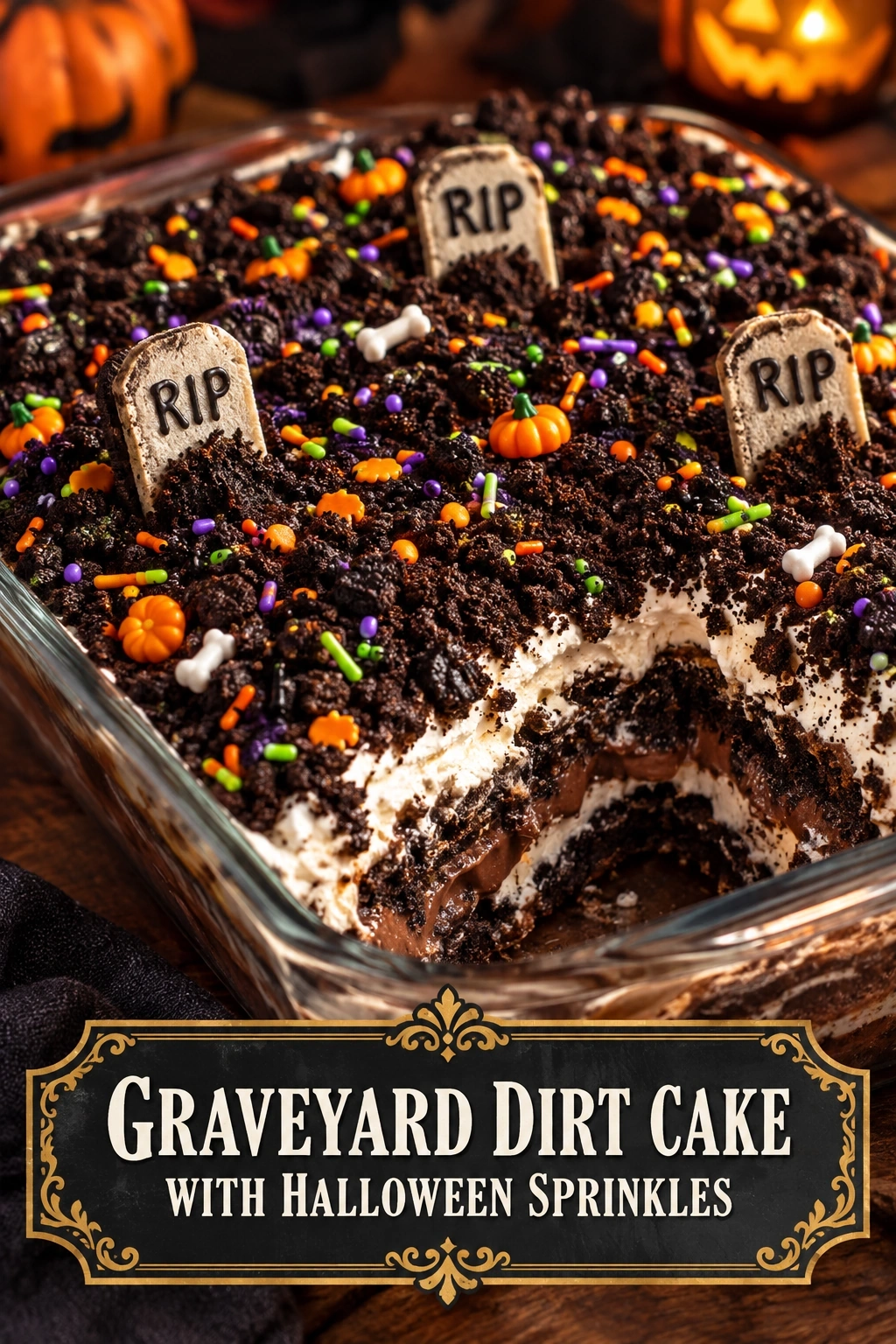 Graveyard Dirt Cake with Halloween Sprinkles | Easy Halloween Dessert Recipe recipe
