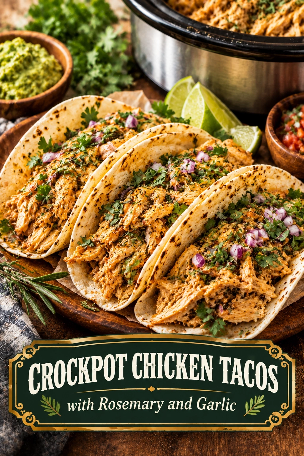 Crockpot Chicken Tacos with Rosemary and Garlic | Easy Slow Cooker Dinner Ideas recipe