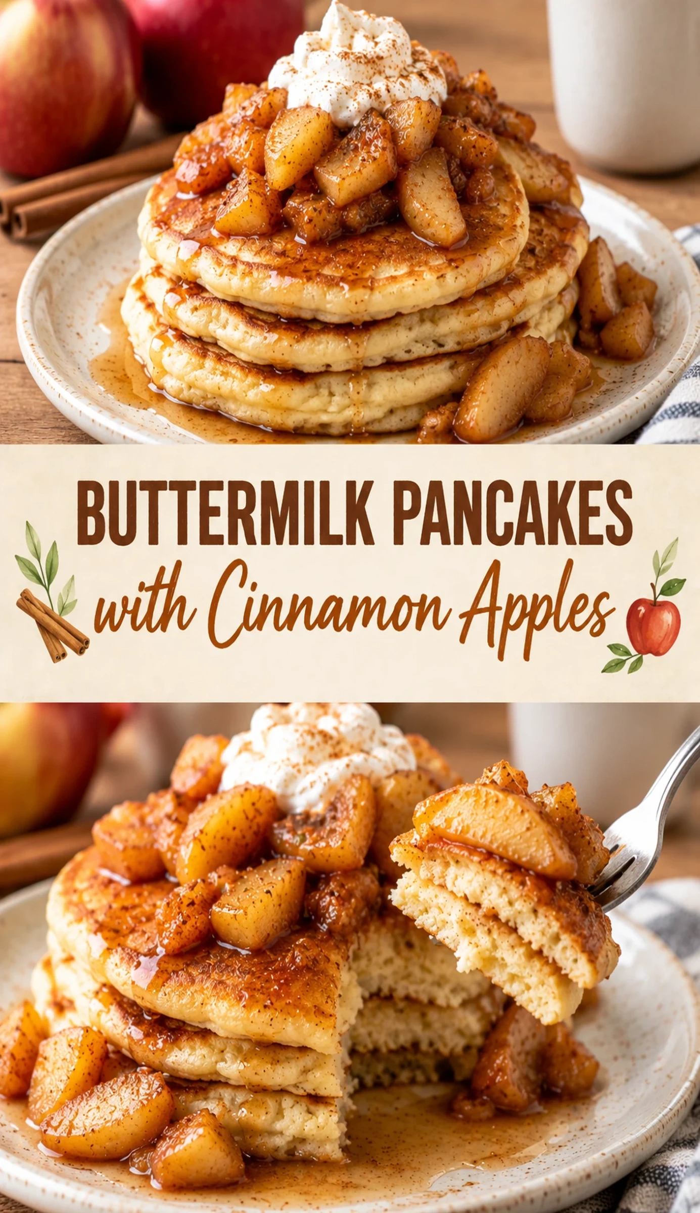 Buttermilk Pancakes with Cinnamon Apples | Fluffy Fall Breakfast Ideas recipe