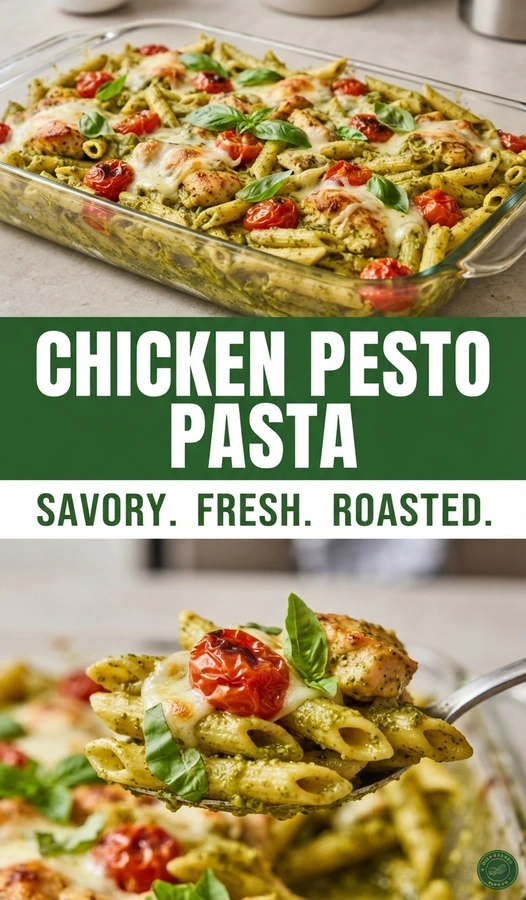 Chicken Pesto Pasta with Roasted Tomatoes and Basil | Easy Weeknight Dinner Idea recipe